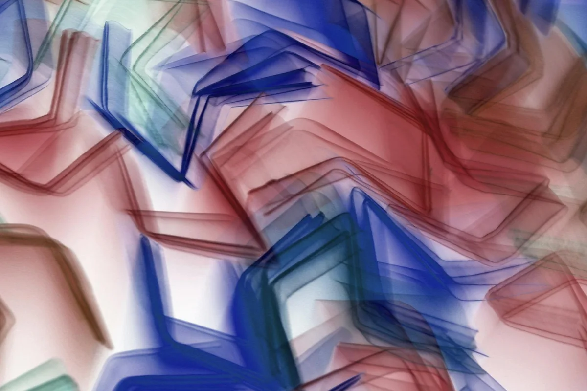 Dynamische Abstraktion mit rot-blauen geometrischen Mustern