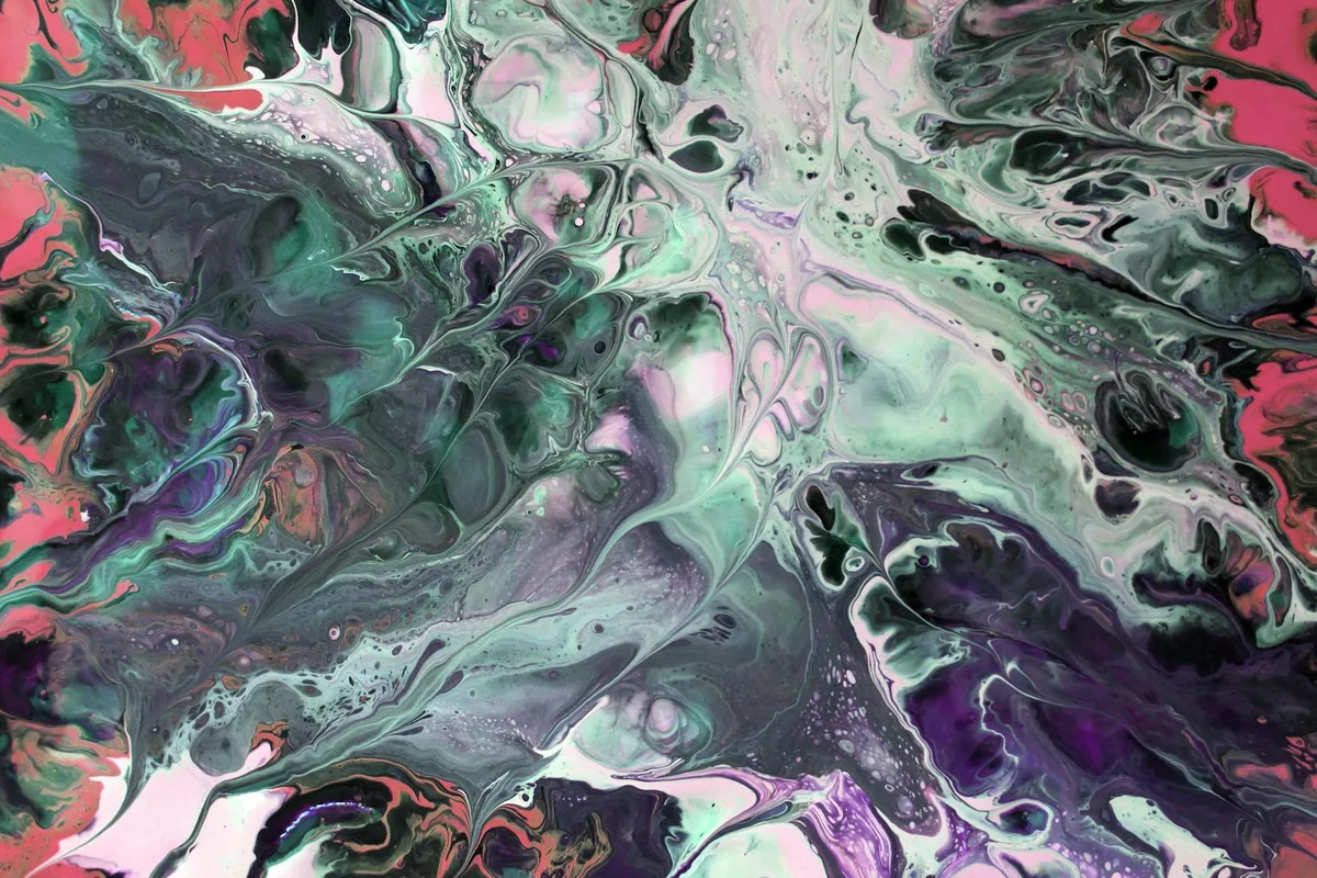 핑크, 그린, 퍼플 소용돌이 추상 플루이드 아트