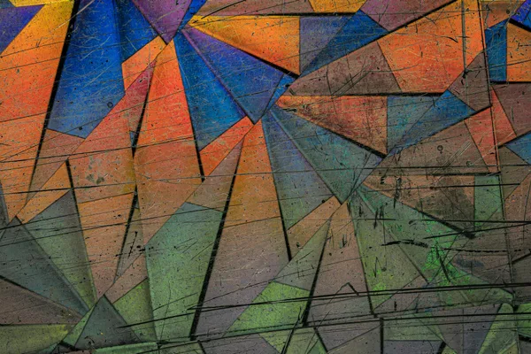 Lebendiges abstraktes geometrisches Muster mit mehrfarbigen Formen und strukturierter Oberfläche