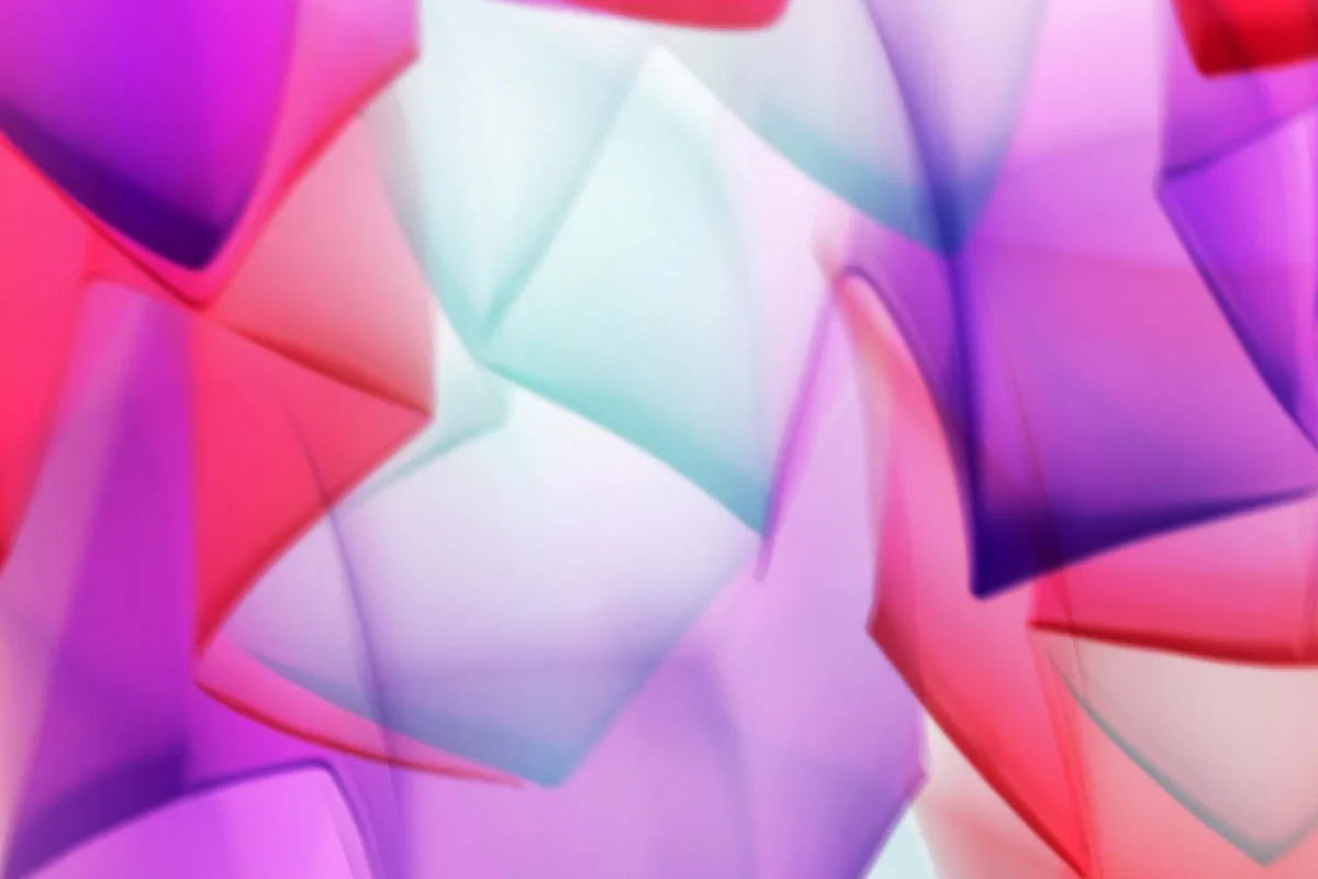 Immagine astratta vibrante con forme geometriche colorate e effetto dinamico.