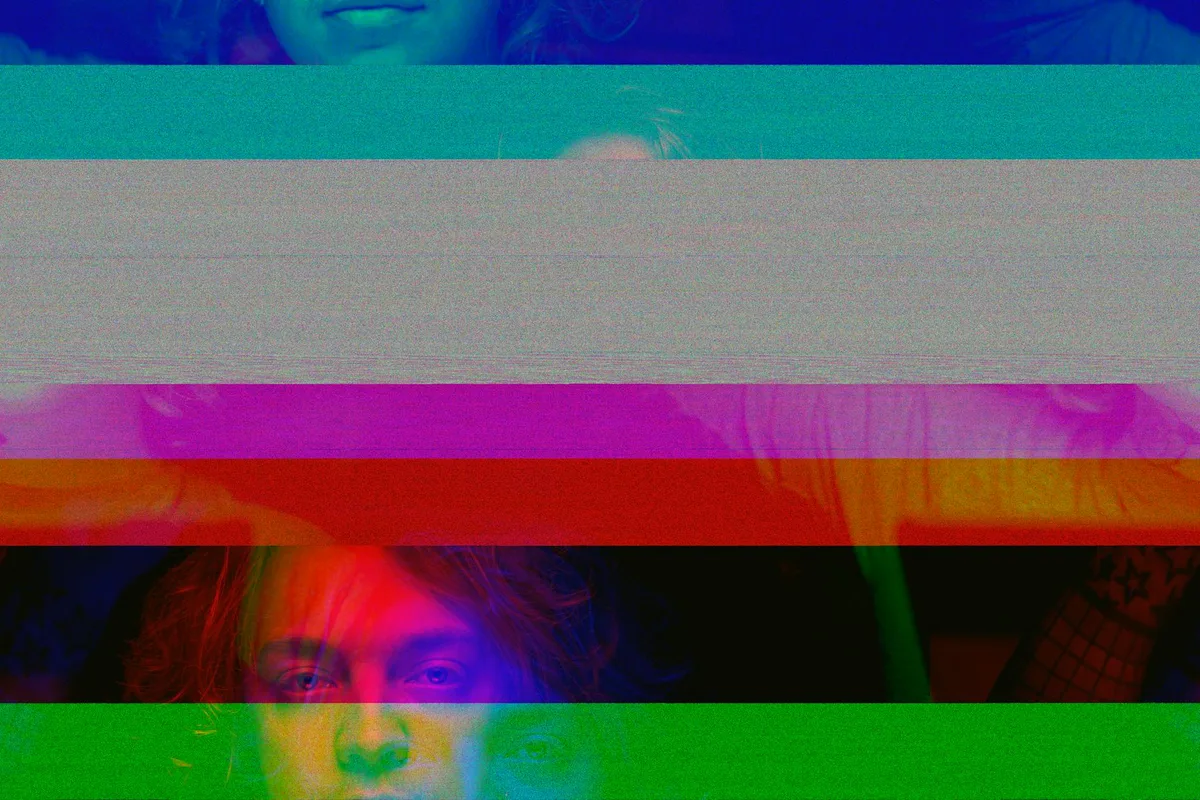 Retrato abstrato vibrante em estilo glitch, cores ousadas