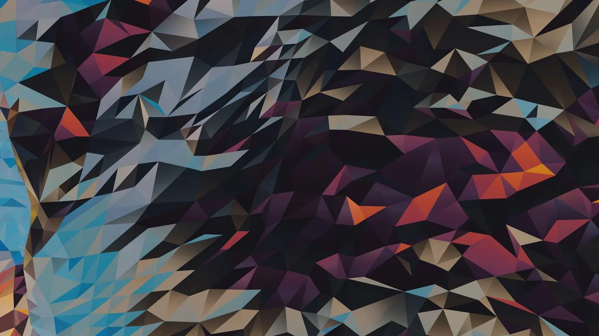 Lebendiges abstraktes Polygonmuster mit scharfen geometrischen Formen und satten Farben