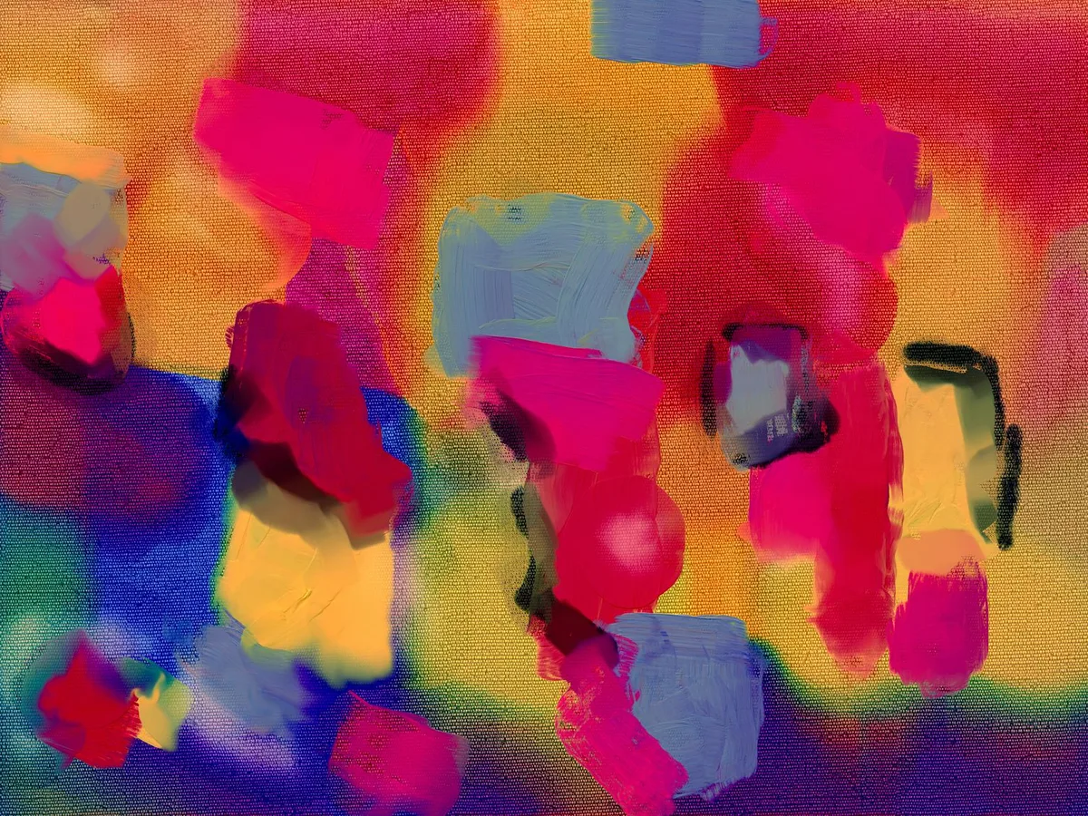 Opera astratta digitale con colori vivaci e pennellate dinamiche