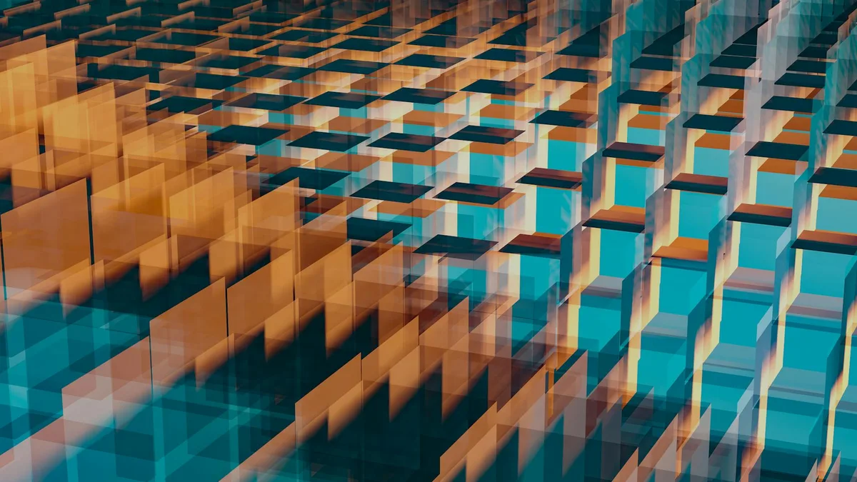 Moderne 3D-Illustration mit geometrischen Mustern und leuchtenden Farben