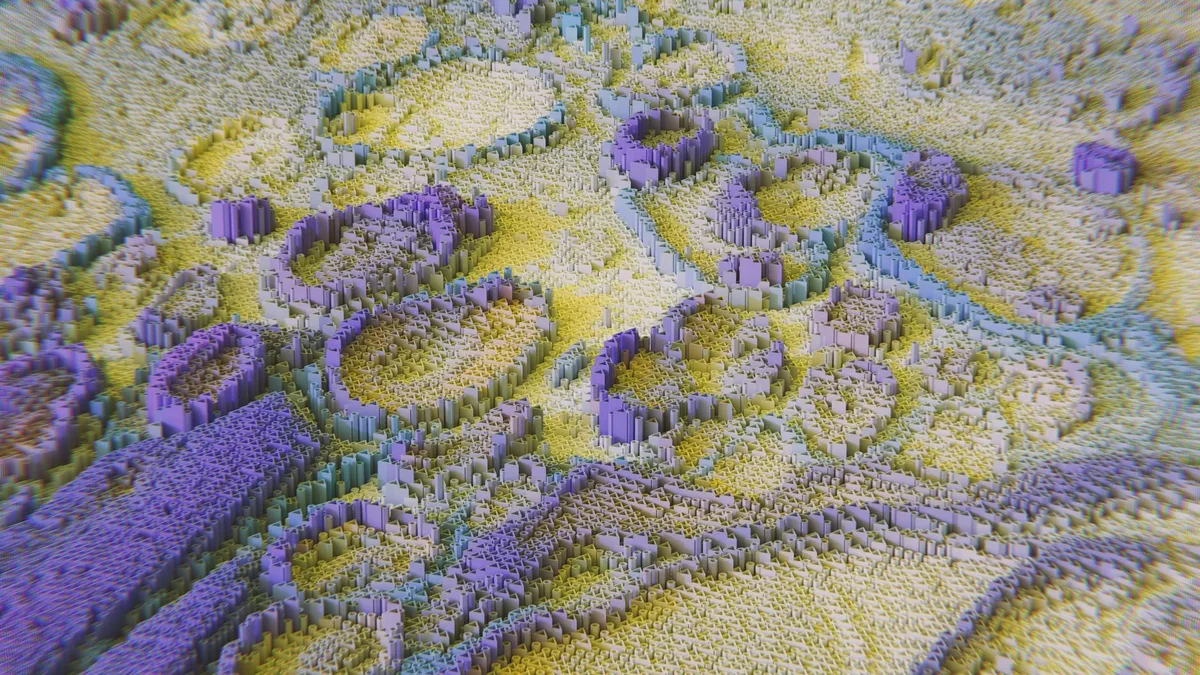 Rendering 3D colorato simile a reti neurali o visualizzazione dati