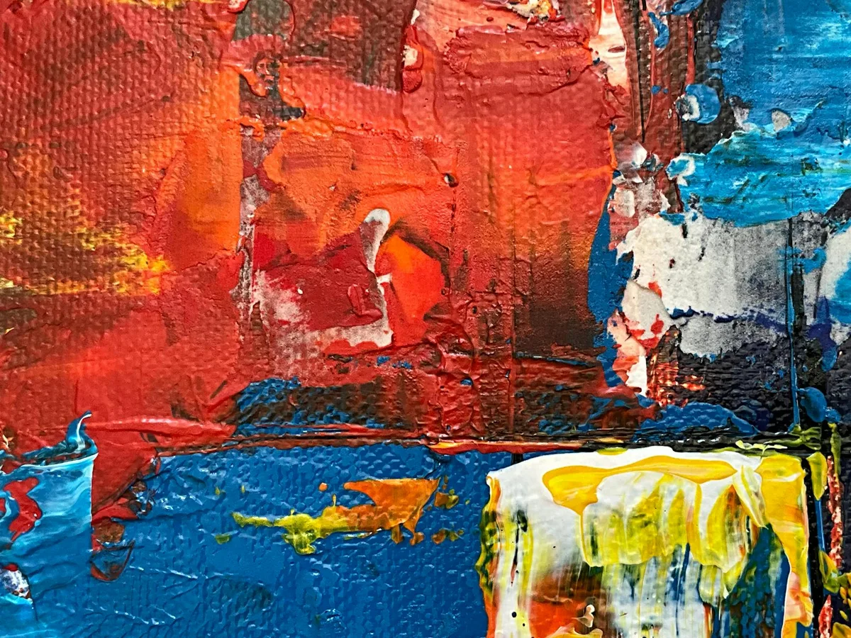 Farbenfrohe abstrakte Ölmalerei mit strukturierten Pinselstrichen und lebendigen Farben