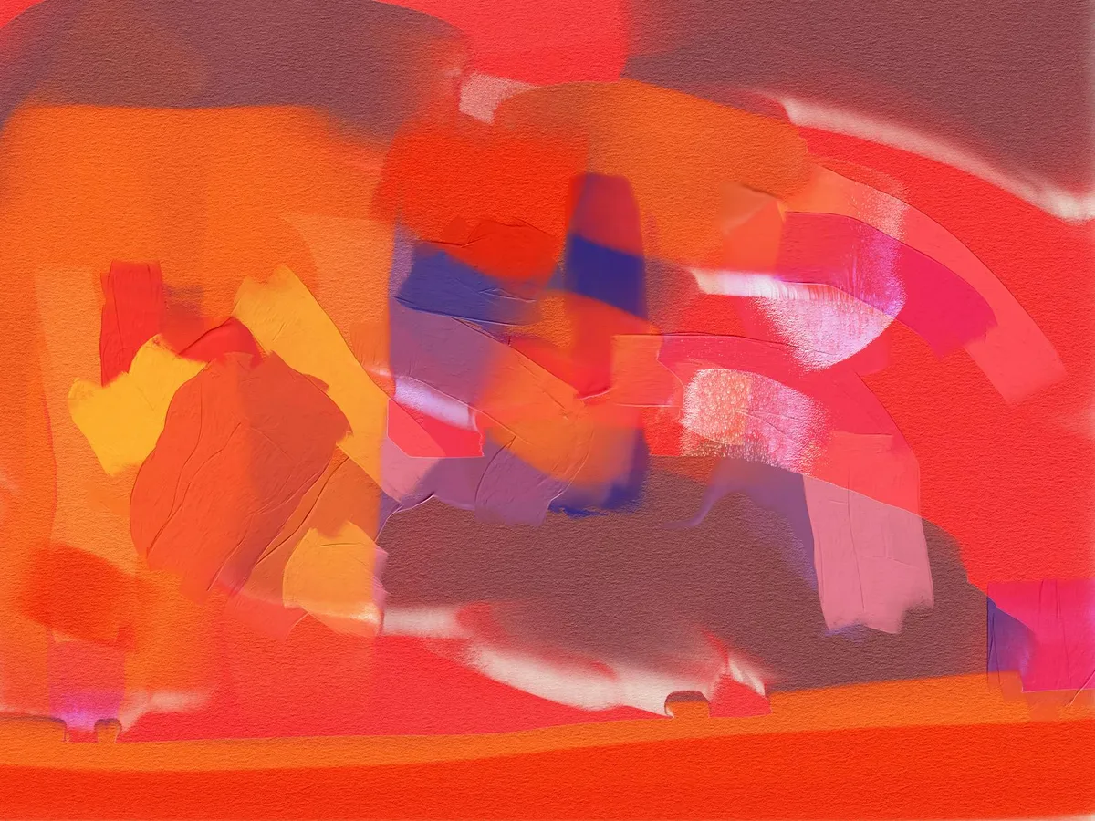 Dynamische abstrakte Kunst mit kräftigen Farben und ausdrucksstarken Pinselstrichen