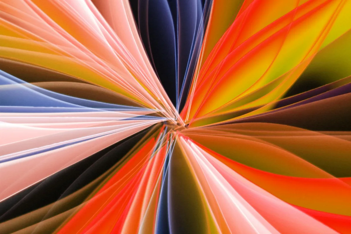 Lebendige abstrakte Kunst mit dynamischen, farbenfrohen Mustern und Formen