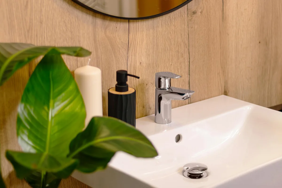 Lavabo de salle de bain design avec plante et accessoires à Bratislava