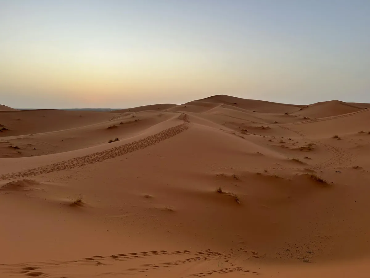 Dune del Sahara in Marocco al crepuscolo, palette Marrone Sella e Grigio Chiaro