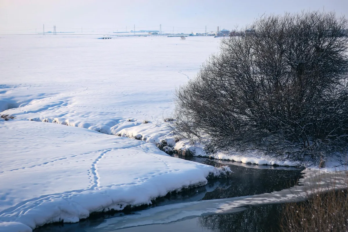 Campo innevato e riva ghiacciata ad Ardales, Spagna