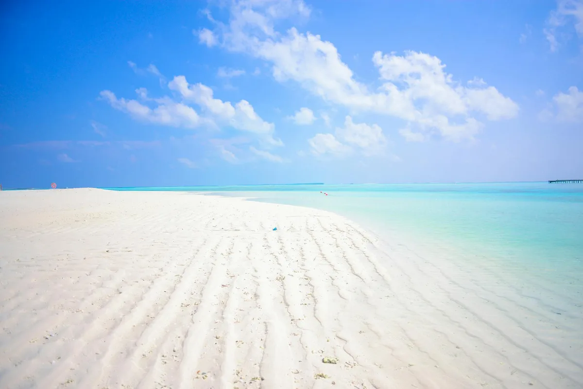 Plage tropicale idyllique avec sable blanc et mer turquoise aux Maldives