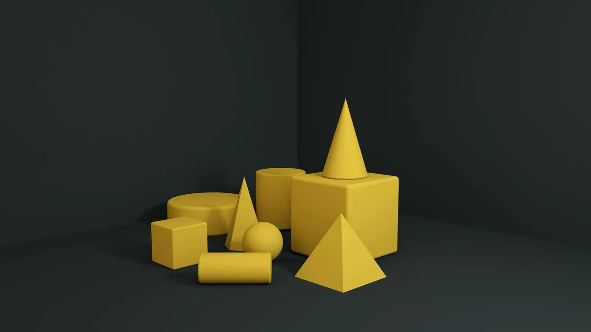 Forme geometriche gialle 3D, design astratto minimalista