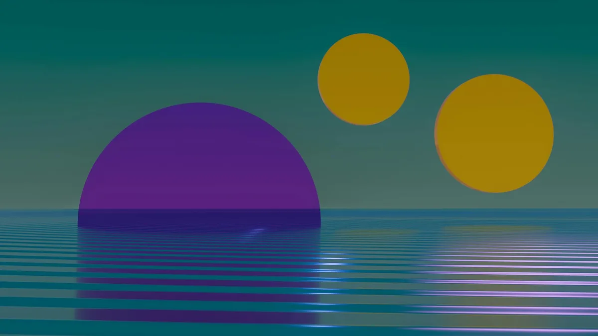 Surreale digitale Abstraktion mit geometrischen Formen und Wasser