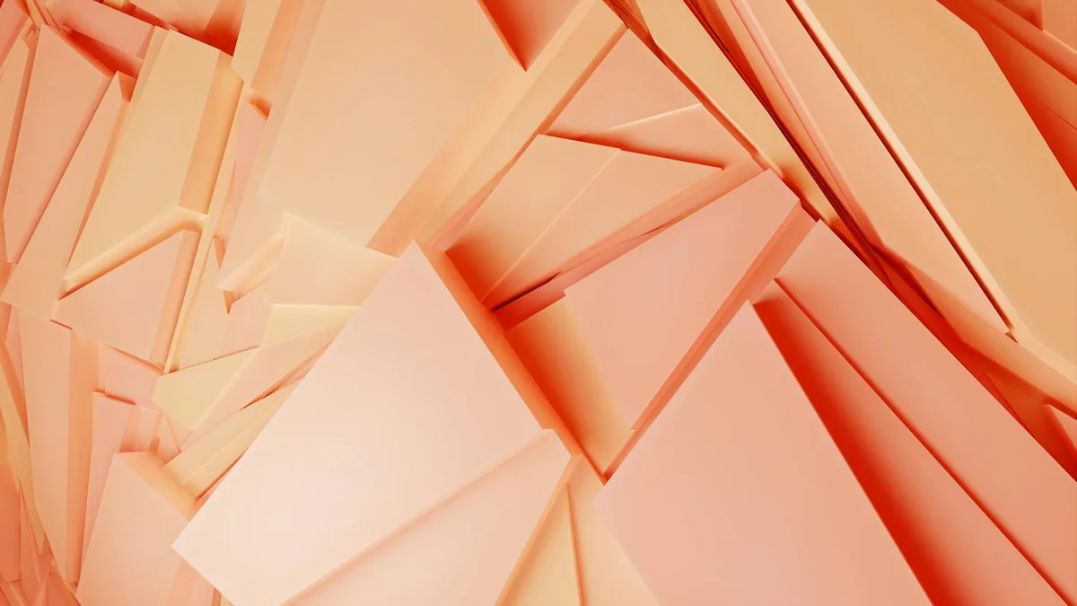 Design geometrico astratto vibrante con forme pesca sovrapposte e pattern dinamico