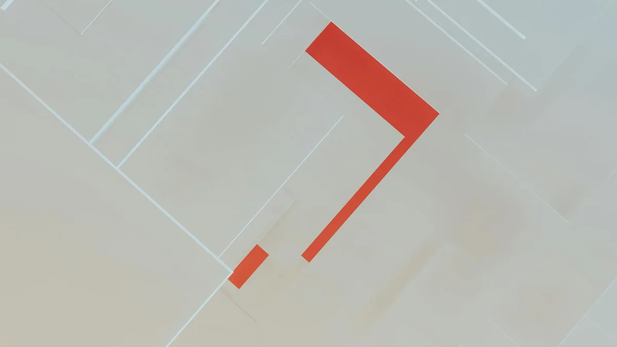 Abstrakte geometrische Formen in Rot und Weiß erzeugen ein minimalistisches Designmuster.