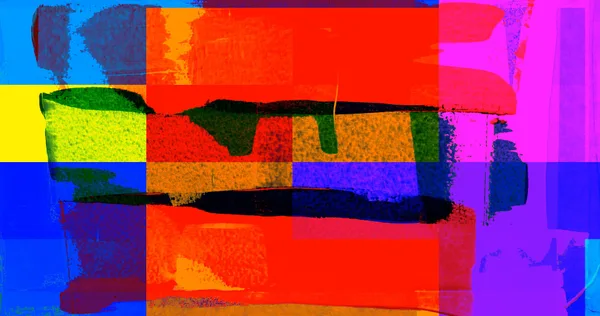 Bold and colorful abstract geometric painting with vibrant hues.