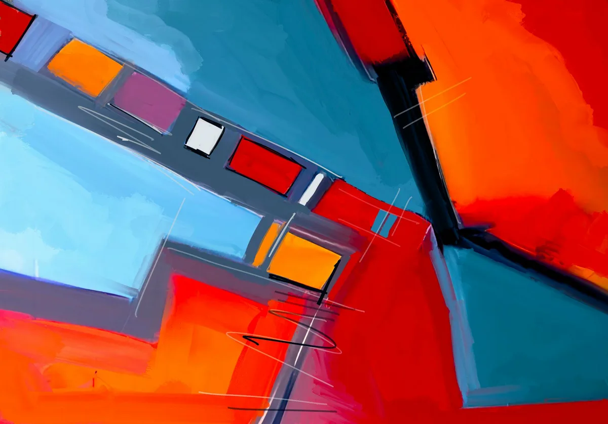 Formas geométricas ousadas em cores vivas em pintura abstrata dinâmica