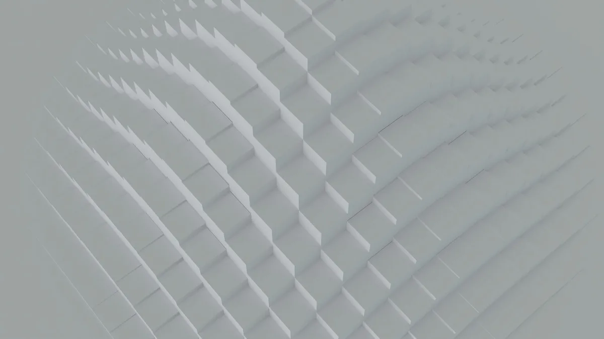 Esplora la bellezza del design minimalista con questo render 3D geometrico astratto di cubi a strati.