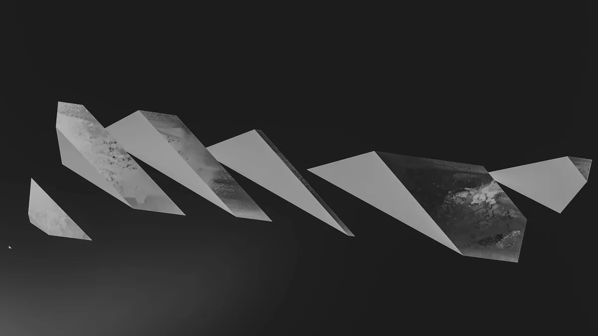 Minimalistisches Schwarz-Weiß-Bild mit abstrakten geometrischen Formen auf dunklem Hintergrund