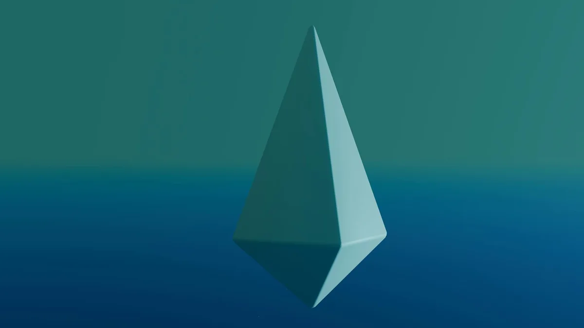 Render 3D geometrico minimalista su sfondo blu sfumato